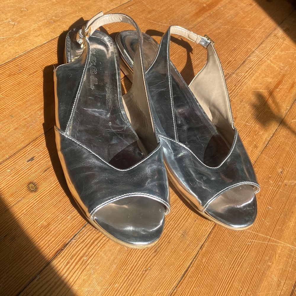Silver sling back flats